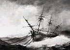 A fregat in a storm.